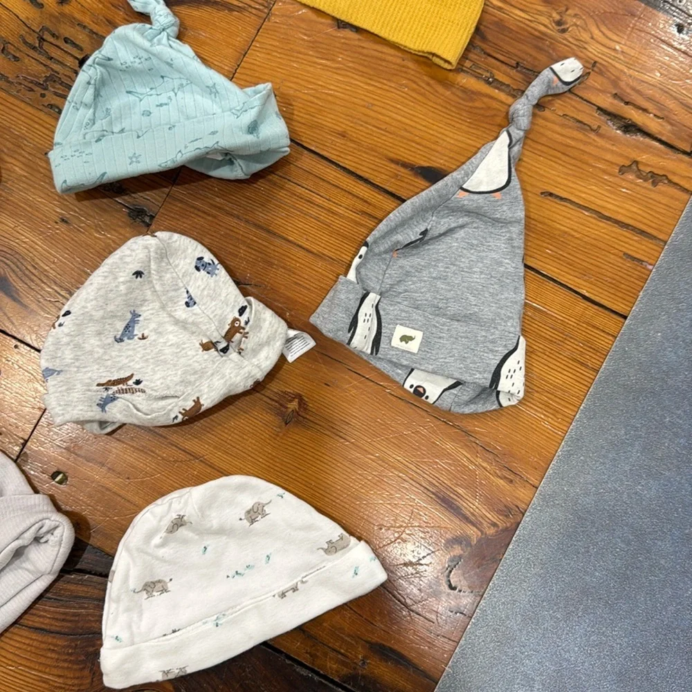 Baby boy hats set of bundle of 9 ranging in sizes 0-12 months